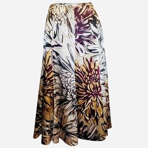 Chico's satin floral print midi skirt gold, black  A-Line Skirt - Multicolor 0